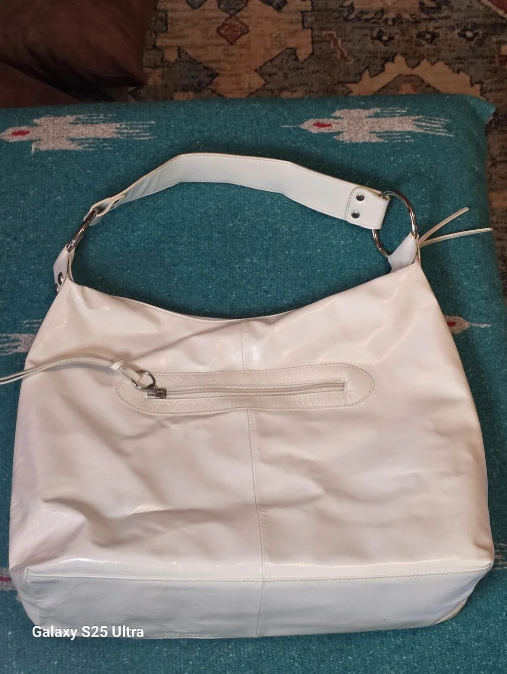 Y2K Vintage Rare Mussio DeGroot White Patent Leather Large Grommet Hobo Bag